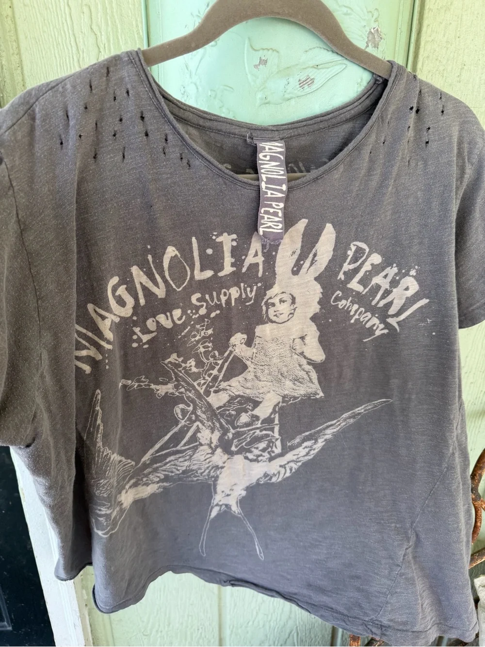 Lot of 2 Magnolia Pearl short sleeve tee shirts pink and gray. O/S will trade - Picture 2 of 11